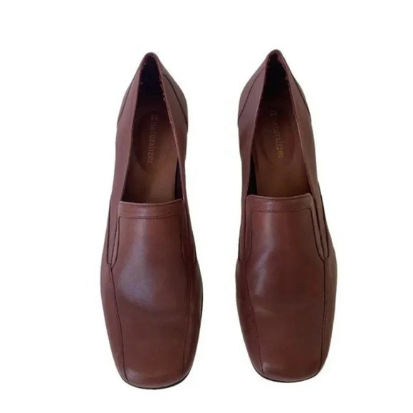 𝅺Naturalizer Comfort Block Heel Brown Leather Round Toe Shoe Pumps Size 8 Wide - Picture 1 of 13